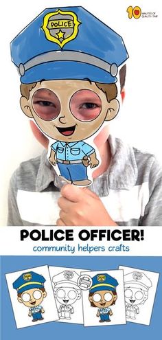 the police officer is holding up a paper cutout