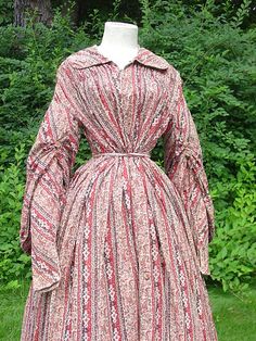 1860s pink striped calico wrapper 1900 Dresses, 1865 Fashion, Pioneer Days, Historic Clothing, Calico Fabric