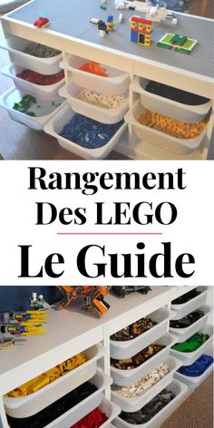 a white table with legos on it and the words rangement des lego le guide