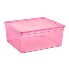 a pink plastic storage box on a white background