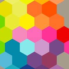 an abstract colorful background with hexagonal shapes in different colors and sizes, including red, yellow, green, blue, pink, purple