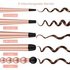 [5-in-1 Interchangeable Curling Wand] The sizes of Ustar 5-in-1 curling iron set are 1-inch bubble barrel/1inch barrel/0.35-0.75inch tapered barrel/0.5-1inch tapered barrel/0.75-1.25inch tapered barrel. From beachy waves to tight curls, from long hair to short hair, you'll enjoy different hairstyles at home, saving your money and time. [Easy to Use] Choose the right barrel and insert it firmly into the base and hold it down, then turn the retaining ring clockwise to lock, you're ready! The handl Long Hair To Short Hair, Types Of Curling Irons, Hairstyles At Home, Wand Curling Iron, Different Types Of Curls, Curling Wand Set, Flat Irons, Curling Hair With Wand, Heat Resistant Gloves