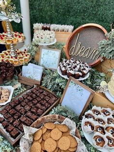 a table filled with desserts and pastries