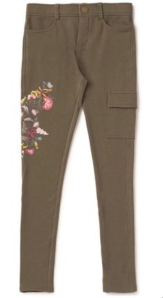 Matilda Jane Scout's Honor Cargo Pants Brand New With Tag - Size Women's Large Camp MJC Collection ​Stretch brown french terry fitted cargo pants. ​Floral embroidery on side. ​Front pockets. ​Zipper closure. Waist is 17" measured flat across. Inseam is 27". All items come from a smoke free home.  Matilda Jane Scout's Honor Cargo Pants Brand New With Tag - Size Women's Large Camp MJC Collection ​Stretch brown french terry fitted cargo pants. ​Floral embroidery on one side. ​Front pockets. ​Z Fall Cotton Pants With Floral Embroidery, Casual Floral Embroidered Pants For Fall, Casual Green Embroidered Bottoms, Embroidered Green Cotton Pants, Green Embroidered Cotton Pants, Casual Embroidered Cotton Pants, Women Camping, Matilda Jane, Brown Pants