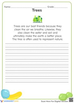 Free Handwriting Paragraph Printable - Trees Worksheets in 2024 | Handwriting practice worksheets, Handwriting worksheets for kids, Writing practice worksheets English Writing Skills Worksheets, Practice Writing Sheets, Paragraph Writing Activities, Handwriting Practice For Kids, Cursive Practice Sheets, Writing Paragraphs