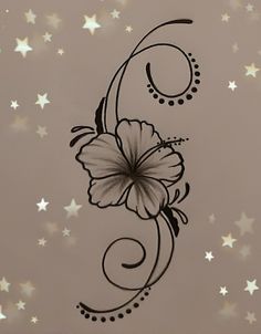 a drawing of a flower with stars in the background