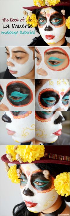 La Muerte-Inspired Makeup Tutorial - Latina Mom Tips & Advice | mom.me by TheArtMuse #LatinaBloggers La Muerte Book Of Life Makeup, Muerte Makeup, Book Of Life Costume, Karneval Diy, Sugar Skull Makeup, Blending Eyeshadow, Inspired Makeup, Skull Makeup, Up Costumes