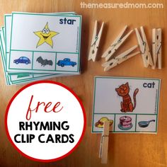 free printable rhyming clip cards for kids to practice their handwriting and writing skills