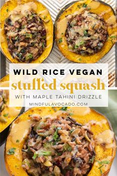 stuffed squash with maple tahitii drizzle and wild rice vegan