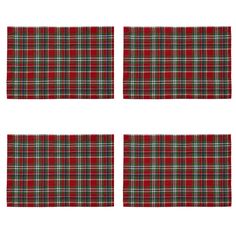 four plaid placemats in red, green and white