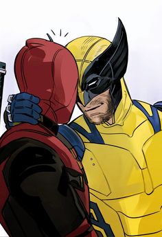 two superheros are facing each other in front of a white background and one is wearing a yellow costume