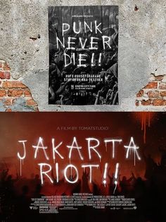 the movie poster for jakartta riot is shown in three different colors and font