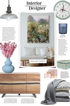 the interior designer magazine features an image of a living room with furniture and decor items