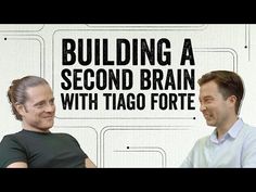 a man and woman standing next to each other in front of a sign that says building a second brain with tago forte