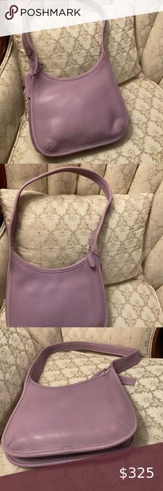 COACH Vintage Ergo Mini Zip Lilac/Lavender Shoulder Bag 9020 Rare Lilac Lavender, Bag Vintage, Leather Silver, Vintage Coach, Silver Hardware, Coach Handbags, Brandy, Leather Shoulder Bag