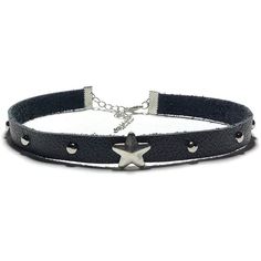 Black Star Leather Choker, Studded Black Choker, Punk Choker, Gothic Choker, Choker Necklace, Leather Choker, Thin Black Choker This is a hand cut black soft leather choker.  I have added an antique silver star slide charm in the center with 5mm silver round studs running the length of leather. It is 11 inches long and 10mm wide.  I have finished the ends with a silver leather end crimp and added a silver claw and extension chain which makes it 15 inches long...thus it will fit a neck which is b Collar Aesthetic Choker, Moodboard Pictures, Shifting Clothes, Thick Choker, Grunge Chokers, Studded Choker, Punk Choker, Emo 2000s, Star Choker