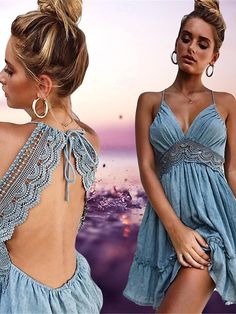 Women's Lace Dress Mini Dress Lace Patchwork Vacation Beach Sexy Casual Spaghetti Strap Sleeveless Black White Dark Blue Color 2024 - $24.99 Short Beach Dress, Short Beach Dresses, Evening Cocktail Party, Beach Party Dress, Women Lace Dress, Camisole Dress, Casual Evening, Backless Mini Dress, Cocktail Evening Dresses