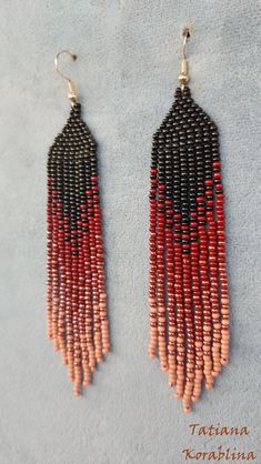 These handmade earrings are made of high-quality Czech beads and strong synthetic thread. They are elegant, fashionable, and highly versatile, suitable for everyday wear. Color: black,brown . 100% hand made with love! Measurements: Length-about 11.5cm (4.33 inch) Width -about 2 cm (0.79 inch) Materials: Sterling silver components Czech glass beads Nylon Thread Handwoven Black Drop Earrings, Black Handwoven Dangle Jewelry, Black Handwoven Drop Earrings, Black Handwoven Dangle Earrings, Handwoven Black Beaded Dangle Earrings, Black Earrings With Handwoven Round Beads, Black Handwoven Earrings With Round Beads, Handwoven Black Earrings For Gifts, Handwoven Black Beaded Earrings