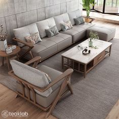 a living room filled with lots of furniture on top of a hard wood flooring