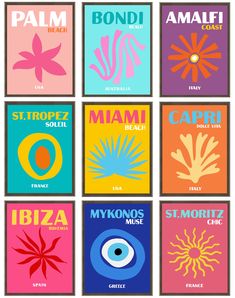 six posters with different colors and designs on them