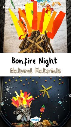 Celebrate bonfire night with eyfs children using these great ideas as inspiration. Create a bonfire night tuff tray using natural materials or a bonfire night craft with sticks. Click on the pin for more bonfire night activities. Bonfire Night Games, Craft With Sticks, Firework Activities, Burns Night Crafts, Bonfire Night Guy Fawkes