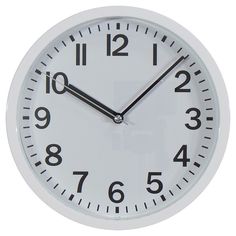 a large black and white clock with numbers on the face is shown against a white background