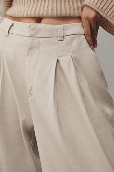 Linen, viscose, elastane Side slant pockets Back welt pocket Front zip Machine wash Imported | Linen Wide-Leg Trouser Pants by Maeve in Beige, Women's, Size: Medium, Linen/Viscose/Elastane at Anthropologie Dramatic Dresses, High Rise Pants, 50 Fashion, Trouser Pants, Linen Pants, Wide Leg Trousers, Flare Pants, Welt Pocket, Wide Leg Pants