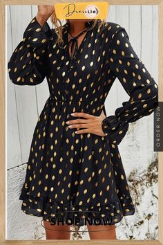 Fashion Street Print V Neck A Line Dresses Gold Long Sleeve Mini Dress For Fall, Casual Gold Dress For Fall, Gold Long Sleeve Midi Dress For Spring, Gold Long Sleeve Mini Dress For Spring, Spring Long Sleeve Gold Midi Dress, Casual Gold Long Sleeve Dress, Casual Long Sleeve Gold Dress, Casual Gold Mini Dress, Line Dresses