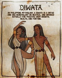 an old poster with two women dressed in native garb, one pointing at the other