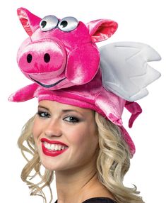 FLYING PIG HAT This hat is proof pigs do fly, at least sometimes. A great gag item. One size fits most adults GC1530   MC763244 BRAND NEW AND FROM A SMOKE FREE ENVIRONMENT ***Please make sure to check the estimated delivery dates also,  if you need this item right away please see Contact Us in the description.*** I ACCEPT PAYPAL, VISA & MASTERCARD   SHIPPING I combine shipping for domestic and international, please request total before paying for multiple items, otherwise I will not be able to g Pig Character, Novelty Hats, Wig Hat, Funny Costumes, White Wings, Flying Pig, Halloween News, Funny Halloween Costumes, Halloween Accessories