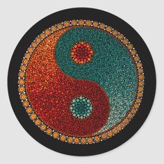 the yin symbol is made out of small circles and dots on a black background,