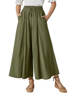 PRICES MAY VARY. Comfortable Material - Made of cotton material, our linen wide-leg pants are not see-through, soft, lightweight, flowy, and comfortable. The women's cotton wide-leg pants are a versatile and comfortable addition to any wardrobe Features - Designed with a drawstring waist, flowing wide-leg bottom, and side seam pockets on both sides, our linen pants allow for maximum comfort and a customized fit, suitable for different curvy women Matching Tips - These versatile linen pants can b Women Wide Leg Pants, Summer Linen Pants, Lounge Trousers, Linen Pants Outfit, Simple Tank Tops, Womens Wide Leg Pants, Trendy Fashion Tops, Linen Casual, Flowy Pants