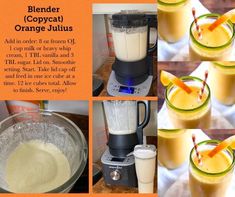 an orange juice is being made in a blender