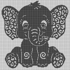 an elephant cross stitched in black and white with hearts on it's chest