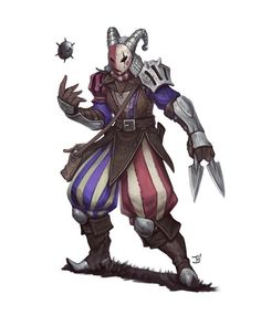 a drawing of an evil clown holding a knife in one hand and a star in the other