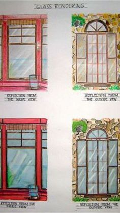 four windows with different types of glass on them