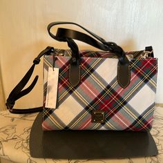 White Tartan Plaid Cotton Satchel. Approx: 8.5”L X 11.75”W. Flap W/Magnetic Snap Closure. Leather Double Handles W/Adjustable Removable Strap. Interior: 1 Zip Pocket, 2 Slip Pockets, Key Fob. Bottom W/Feet. Never Used. Inside Tag: K10265571 Multicolor Top Handle Coated Canvas Shoulder Bag, Multicolor Coated Canvas Top Handle Shoulder Bag, White Crossbody Box Bag With Handle Drop, Multicolor Coated Canvas Satchel Bag, White Box Bag With Top Handle And Leather Handles, White Square Bags With Leather Handles, Multicolor Coated Canvas Rectangular Bag, Multicolor Rectangular Coated Canvas Bag, White Square Satchel With Leather Handles