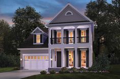 this is an artist's rendering of the front elevation of these two - story house plans