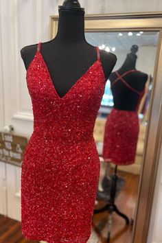 Tight V-Neck Red Mini Party Dress Red Mini Party Dress, Rockabilly Wedding Dresses, Sparkling Dresses, Two Piece Bridesmaid Dresses, Polka Dot Wedding Dress, Flowy Prom Dresses, Wedding Dress Detachable Skirt, Puffy Prom Dresses, Country Bridesmaid Dresses