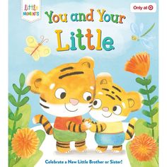 the children's book cover shows two tigers hugging each other in front of an orange flower