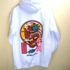 Nwt Dragon Hoodie Solid White Hoodie With Large Dragon Graphic Design (Back) Small Logo Design In Front Size Medium By Rue21 50% Cotton 50% Polyester Brand New. Never Worn Original $32.99 White Relaxed Fit Hoodie For Winter, White Relaxed Fit Casual Hoodie, White Hip Hop Sweatshirt For Spring, White Hip Hop Style Sweatshirt For Spring, White Tops For Winter Streetwear, Urban White Hoodie For Fall, White Hip Hop Tops For Winter, White Outerwear With Drawstring Hood And Relaxed Fit, White Long Sleeve Casual Hoodie