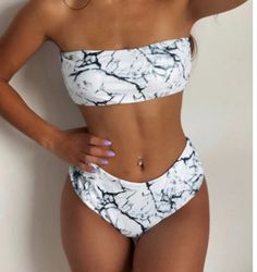 Nwt, Zaful White Marble Bikini Set. Bandeau Top/ High-Waist, With Large Coverage Bottoms. Removeable Soft Padding In Bandeau. Highly Rated. Fits True To Size. Bandeau Tankini For Vacation, White Strapless Tankini For Vacation, White Strapless Swimwear For Summer, White Strapless Tankini For Pool, White Strapless Tankini, White Bandeau Tankini For Swimming, White Bandeau Tankini For Vacation, White Bandeau Tankini For Beachwear, Strapless White Tankini For Swimming