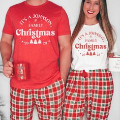 Celebrate the holiday season in style with our Matching Family Christmas Shirts. These Custom Family Shirts make the perfect choice for your family photoshoot, and they're a thoughtful Personalized Christmas Gift that will bring festive joy to your loved ones. Get ready to spread the holiday cheer with these Christmas Gifts everyone will adore️🎅 PLEASE NOTE: Colors may seem different on the computer screen, or in the lighting in which the picture was taken. The way that we print our shirts is D Personalized Family Christmas Shirts, Matching Christmas Family Shirts, Cricut Christmas Pajamas Family, Matching Christmas Cotton Tops, Matching Cotton Christmas Tops, Matching Cotton Tops For Christmas, Family Matching Red Christmas Shirt, Red Family Matching Christmas Shirt, Red Christmas Top For Family Occasions