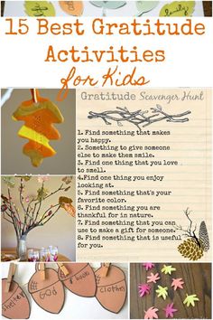 a collage of different activities for kids to do with the fall leaves and branches