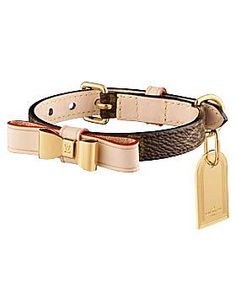 a dog collar with a tag attached to it's side and two gold buckles on