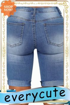 Turn Up Cuffs Above-knee Length Ribbed Jeans Trendy Mid-calf Bottoms, Knee-length Cotton Jean Shorts With Pockets, Knee-length Denim Blue Jean Shorts With Pockets, Cheap Medium Wash Knee-length Capris, Denim Knee-length Capris With Pockets, Ribbed Jeans, Medium Wash Knee-length Denim Capris, Turn Up, Above Knee