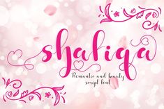 the word shafiga written in cursive writing on a pink boket background