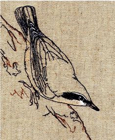 a drawing of a bird on a piece of cloth with some writing in it's beak