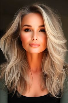 A platinum ash blend of voluminous waves gives a luxurious feel with its smooth transitions from darker roots to lighter ends. It's a sophisticated style that radiates modern elegance. Click here to see more stunning long hairstyles for women over 60. Beach Blonde Highlights, Haircuts For Medium Hair, Long Hairstyles, Hairstyles For Women