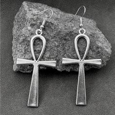 Gothic Silver Color Ank Cross Earrings Ankh Earrings, Egyptian Cross, Halloween Basket, Halloween Baskets, Punk Earrings, Script Writing, Gothic Earrings, Cross Earrings, Secret Santa Gifts